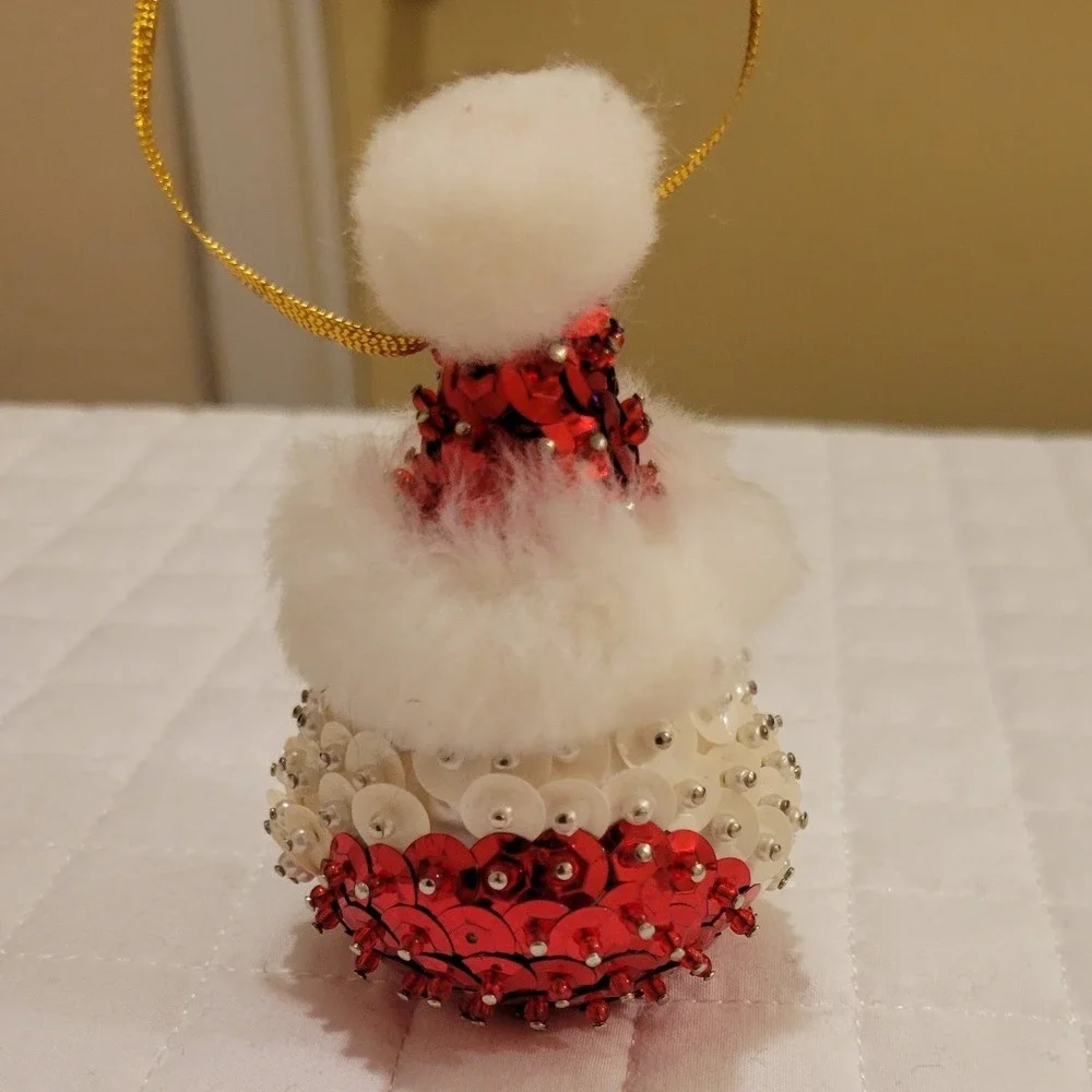 VTG Santa‎ Claus Push Pin Sequin Beaded Christmas Tree Ornament Holiday Adorable